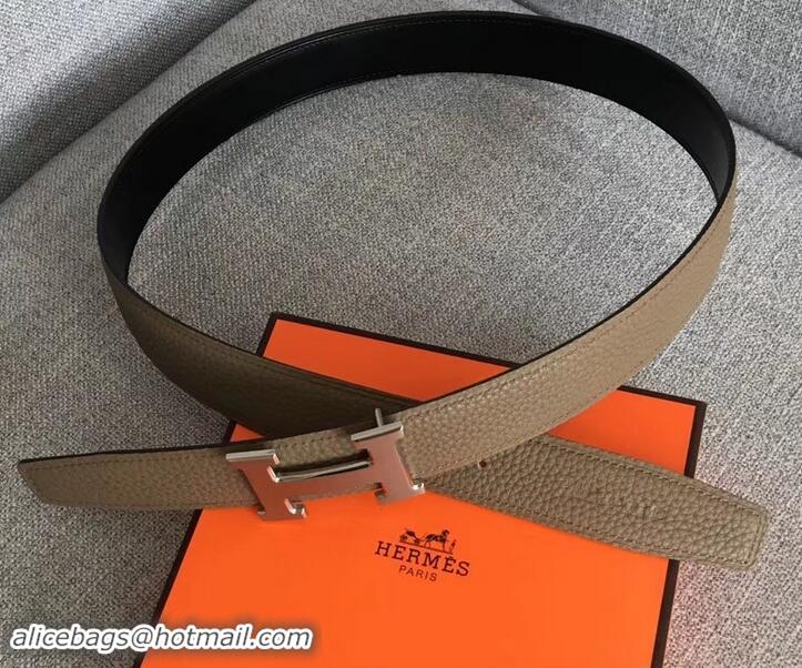 Good Product Hermes Width 3.2cm Reversible Leather Constance H Buckle Belt 619021 Etoupe/Silver