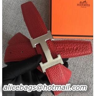 New Style Hermes Width 3.2cm Reversible Leather Constance H Buckle Belt 619021 Red/Silver