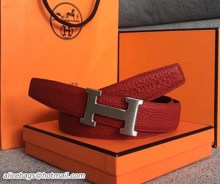 New Style Hermes Width 3.2cm Reversible Leather Constance H Buckle Belt 619021 Red/Silver