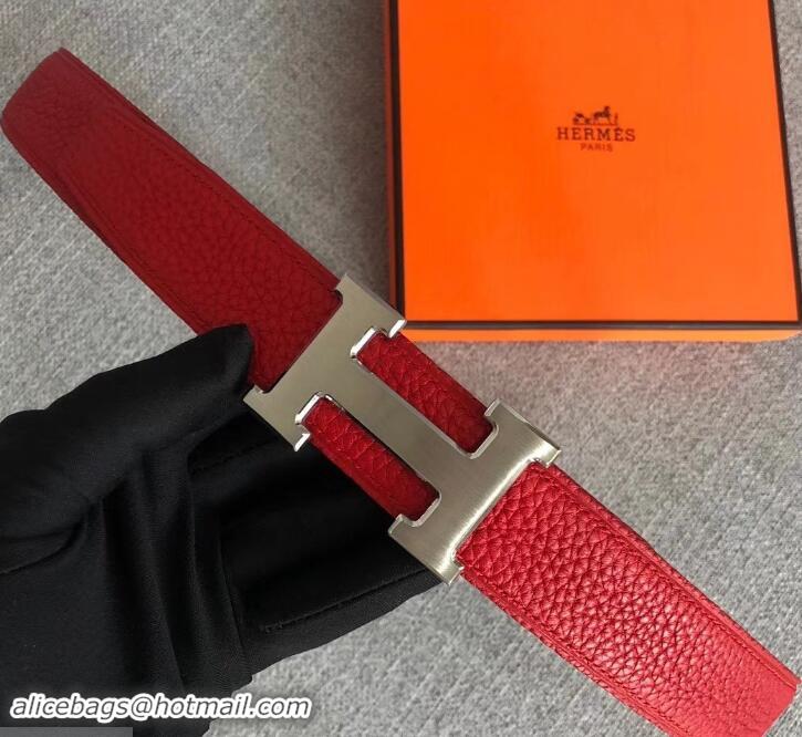 New Style Hermes Width 3.2cm Reversible Leather Constance H Buckle Belt 619021 Red/Silver