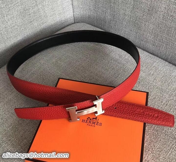 New Style Hermes Width 3.2cm Reversible Leather Constance H Buckle Belt 619021 Red/Silver