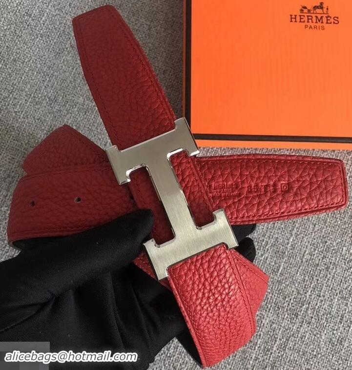 New Style Hermes Width 3.2cm Reversible Leather Constance H Buckle Belt 619021 Red/Silver