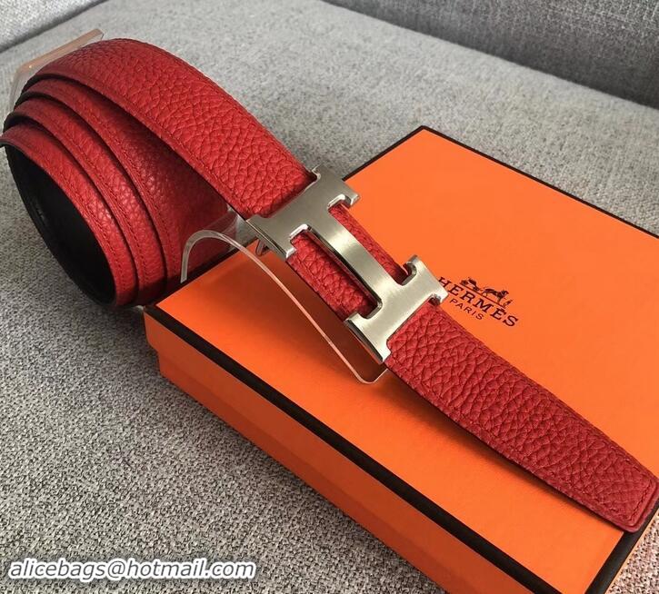 New Style Hermes Width 3.2cm Reversible Leather Constance H Buckle Belt 619021 Red/Silver