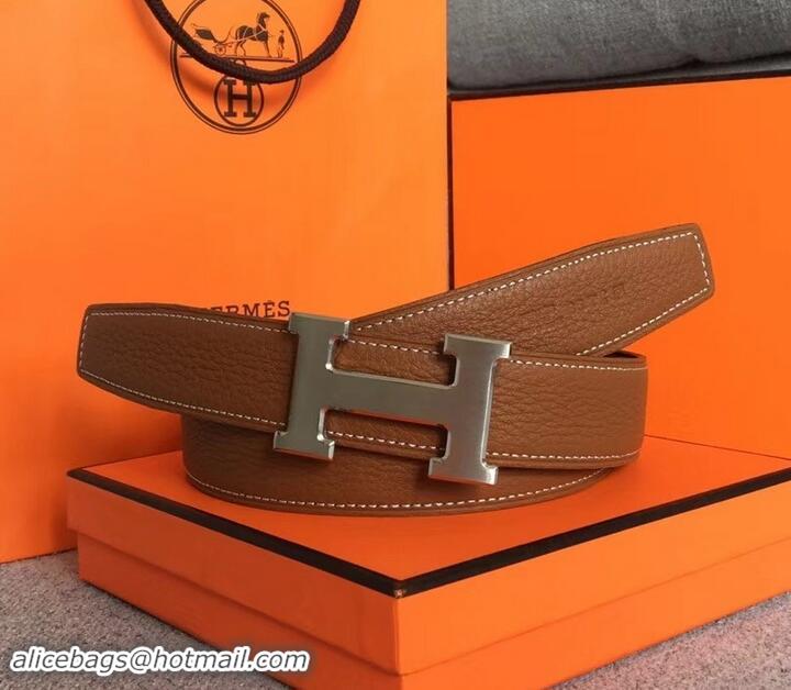 Most Popular Hermes Width 3.2cm Reversible Leather Constance H Buckle Belt 619021 Brown/Silver