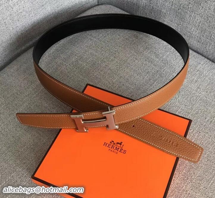 Most Popular Hermes Width 3.2cm Reversible Leather Constance H Buckle Belt 619021 Brown/Silver