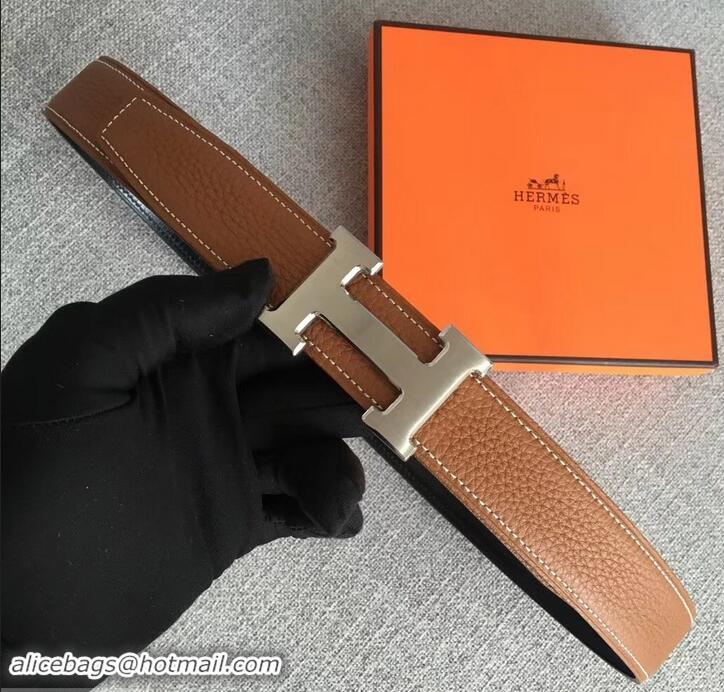 Most Popular Hermes Width 3.2cm Reversible Leather Constance H Buckle Belt 619021 Brown/Silver