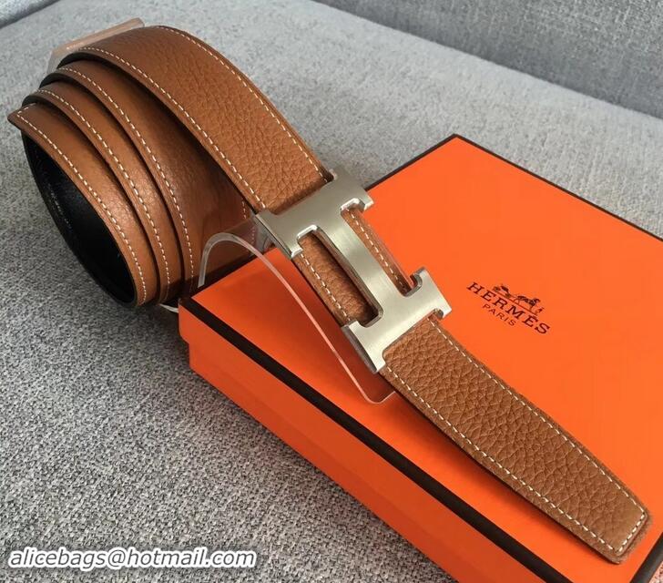 Most Popular Hermes Width 3.2cm Reversible Leather Constance H Buckle Belt 619021 Brown/Silver