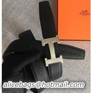 Grade Hermes Width 3.2cm Reversible Leather Constance H Buckle Belt 619021 Black/Silver