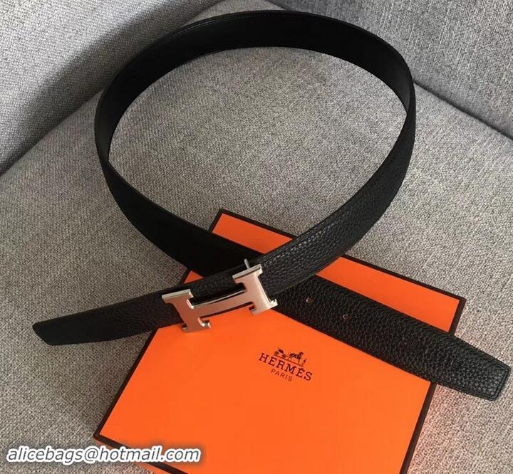 Grade Hermes Width 3.2cm Reversible Leather Constance H Buckle Belt 619021 Black/Silver