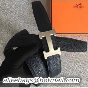 Top Quality Hermes Width 3.2cm Reversible Leather Constance H Buckle Belt 619021 Navy Blue/Silver