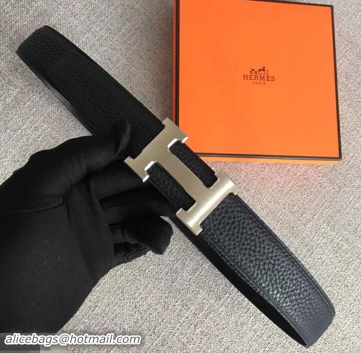 Top Quality Hermes Width 3.2cm Reversible Leather Constance H Buckle Belt 619021 Navy Blue/Silver