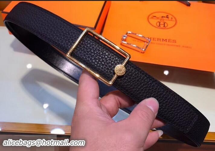 Low Price Hermes Width 3.2cm Oscar Buckle Reversible Leather Belt 619025 Black/Gold