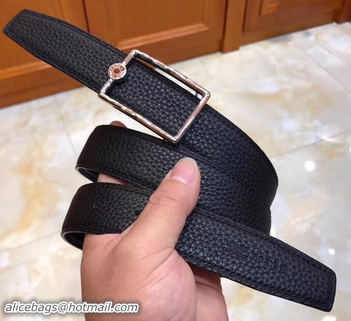 Luxury Hermes Width 3.2cm Oscar Buckle Reversible Leather Belt 619025 Black/Silver