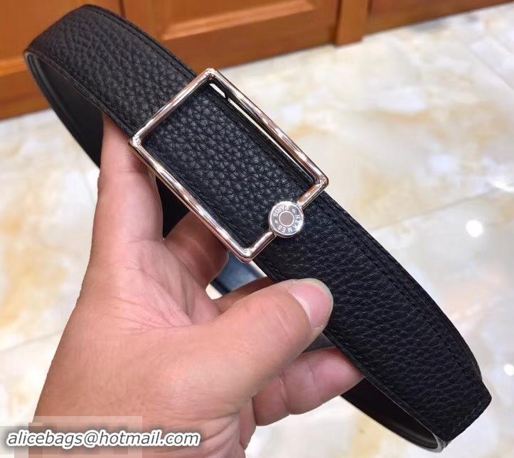 Luxury Hermes Width 3.2cm Oscar Buckle Reversible Leather Belt 619025 Black/Silver