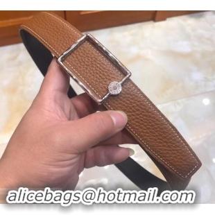 1:1 aaaaa Hermes Width 3.2cm Oscar Buckle Reversible Leather Belt 619025 Brown/Silver