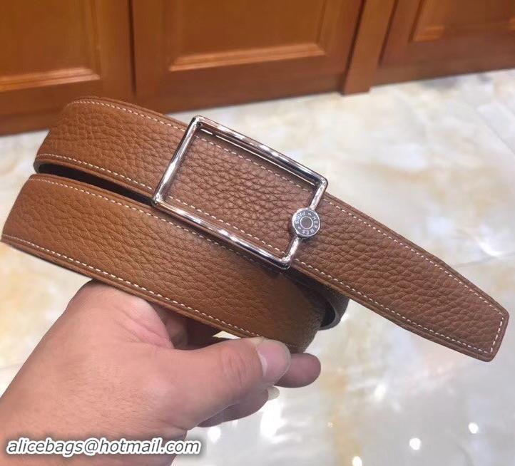 1:1 aaaaa Hermes Width 3.2cm Oscar Buckle Reversible Leather Belt 619025 Brown/Silver