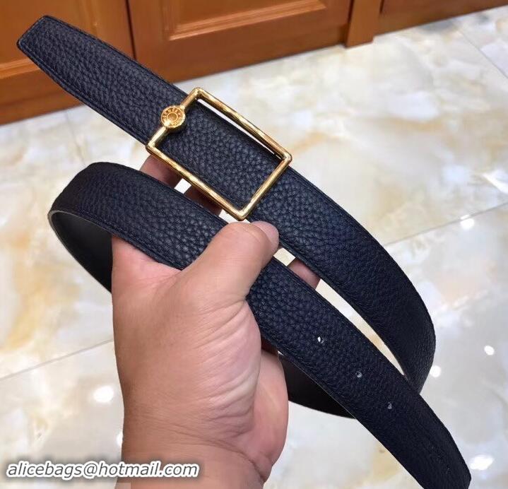 Discount Hermes Width 3.2cm Oscar Buckle Reversible Leather Belt 619025 Navy Blue/Gold