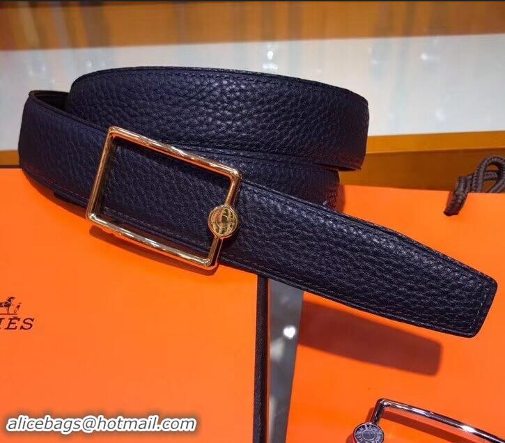 Discount Hermes Width 3.2cm Oscar Buckle Reversible Leather Belt 619025 Navy Blue/Gold