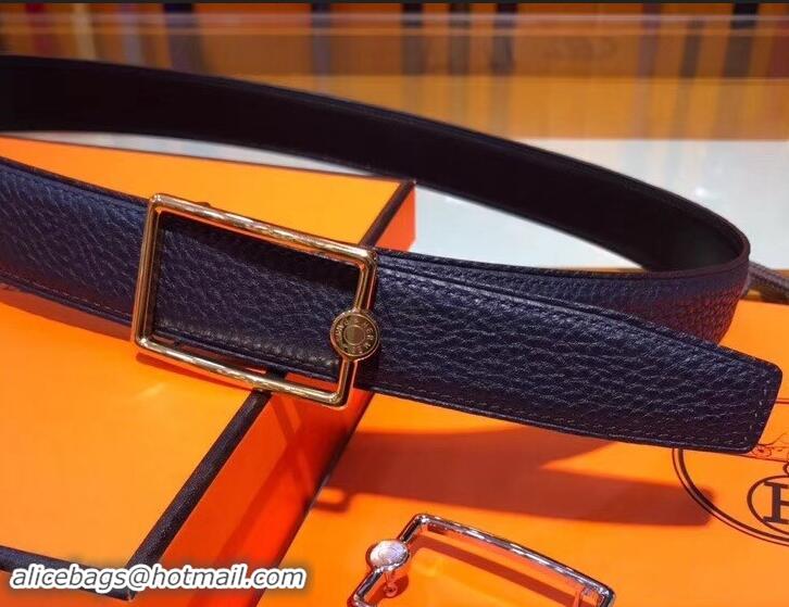 Discount Hermes Width 3.2cm Oscar Buckle Reversible Leather Belt 619025 Navy Blue/Gold