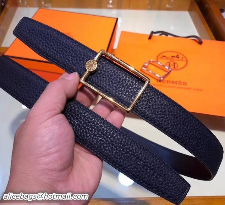 Discount Hermes Width 3.2cm Oscar Buckle Reversible Leather Belt 619025 Navy Blue/Gold