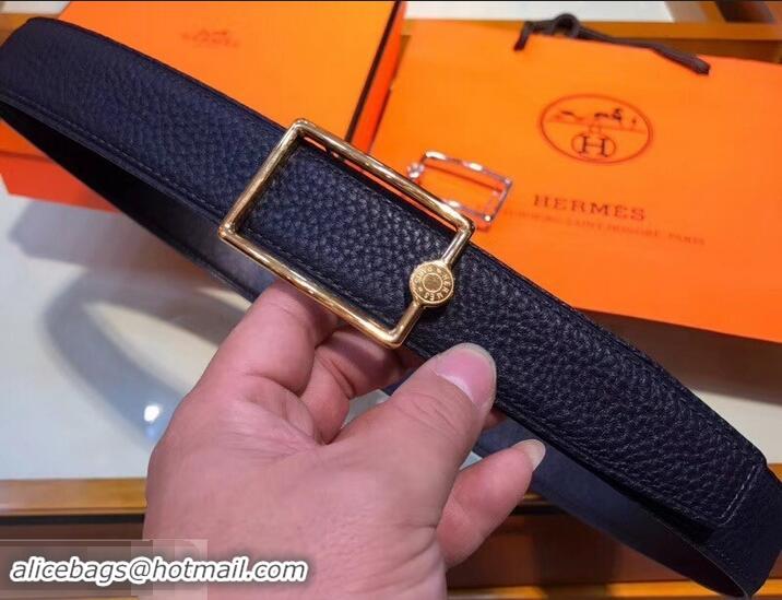 Discount Hermes Width 3.2cm Oscar Buckle Reversible Leather Belt 619025 Navy Blue/Gold