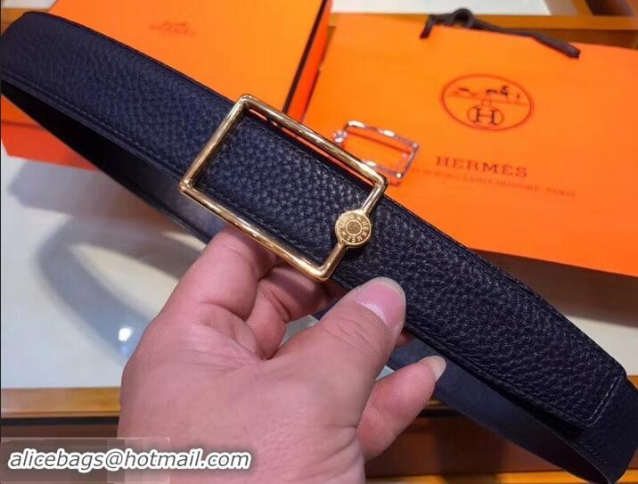 Discount Hermes Width 3.2cm Oscar Buckle Reversible Leather Belt 619025 Navy Blue/Gold