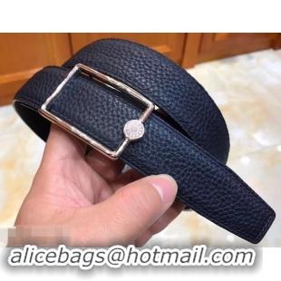 Trendy Design Hermes Width 3.2cm Oscar Buckle Reversible Leather Belt 619025 Navy Blue/Silver