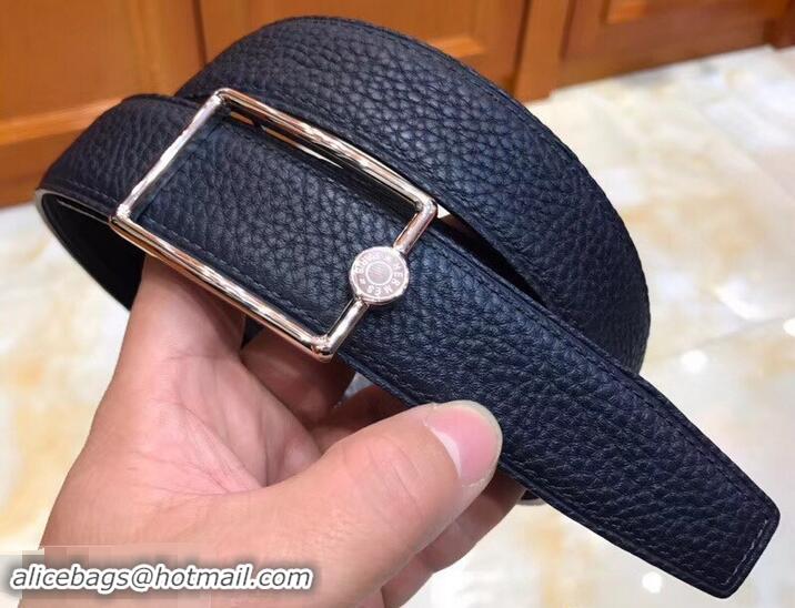 Trendy Design Hermes Width 3.2cm Oscar Buckle Reversible Leather Belt 619025 Navy Blue/Silver