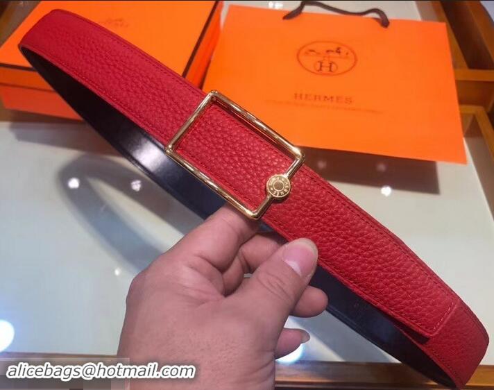 Classic Design Hermes Width 3.2cm Oscar Buckle Reversible Leather Belt 619025 Red/Gold