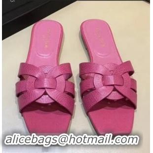 Discount Saint Laurent Lizard Textured Slide Sandal In Leather With Intertwining Straps Y83615 Hot Pink