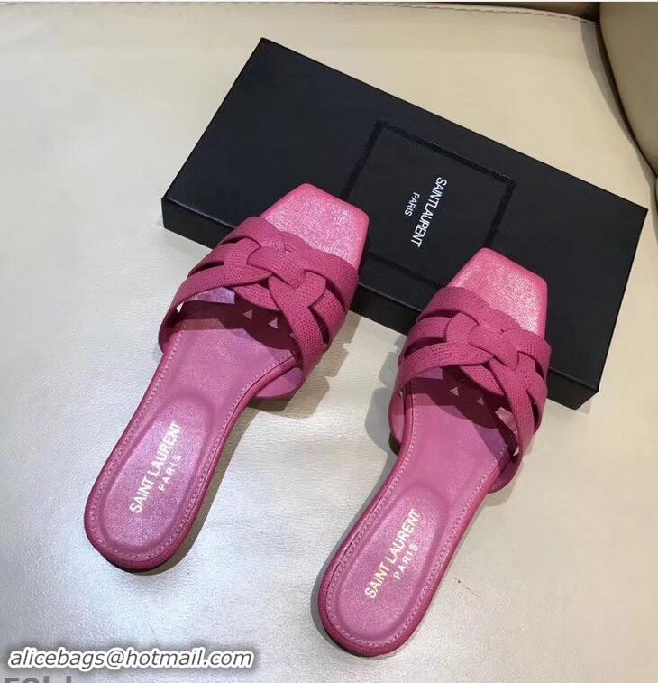 Discount Saint Laurent Lizard Textured Slide Sandal In Leather With Intertwining Straps Y83615 Hot Pink