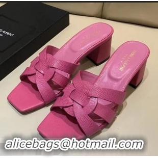 Traditional Saint Laurent Heel Lizard Textured Slide Sandal In Leather With Intertwining Straps Y83616 Hot Pink