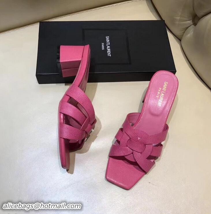 Traditional Saint Laurent Heel Lizard Textured Slide Sandal In Leather With Intertwining Straps Y83616 Hot Pink