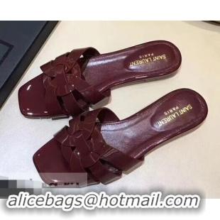 Cheap Saint Laurent Slide Sandal In Patent Leather With Intertwining Straps Y83705 Burgundy