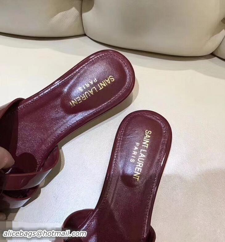 Cheap Saint Laurent Slide Sandal In Patent Leather With Intertwining Straps Y83705 Burgundy