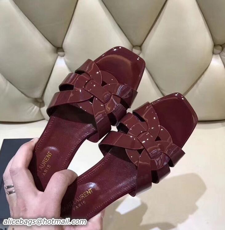 Cheap Saint Laurent Slide Sandal In Patent Leather With Intertwining Straps Y83705 Burgundy