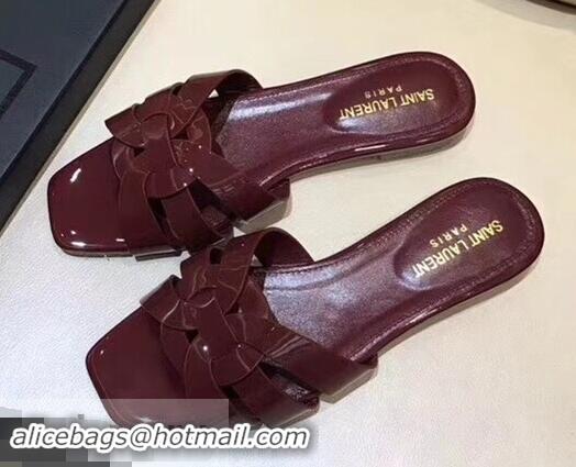 Cheap Saint Laurent Slide Sandal In Patent Leather With Intertwining Straps Y83705 Burgundy