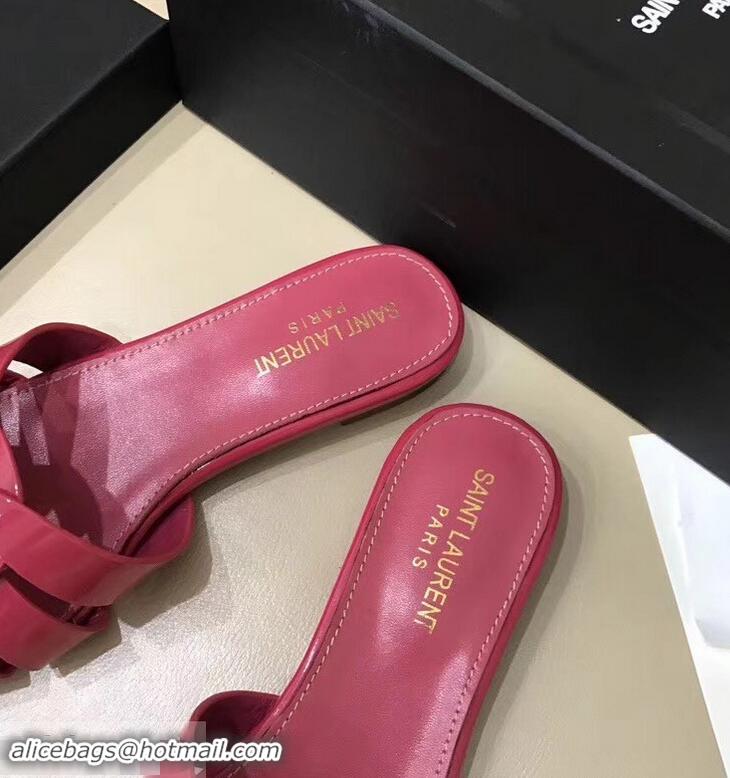 Chic Saint Laurent Slide Sandal In Patent Leather With Intertwining Straps Y83706 Hot Pink