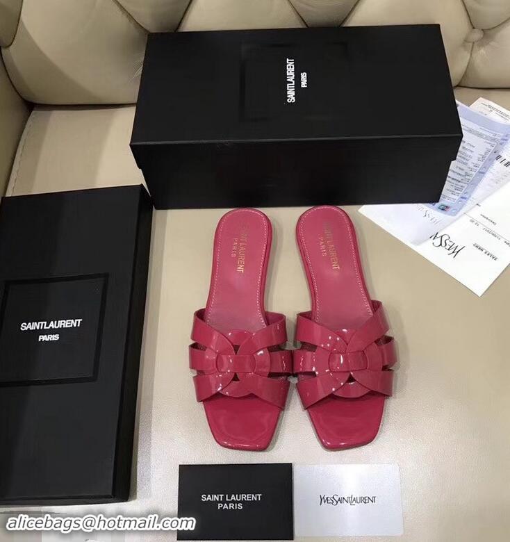 Chic Saint Laurent Slide Sandal In Patent Leather With Intertwining Straps Y83706 Hot Pink