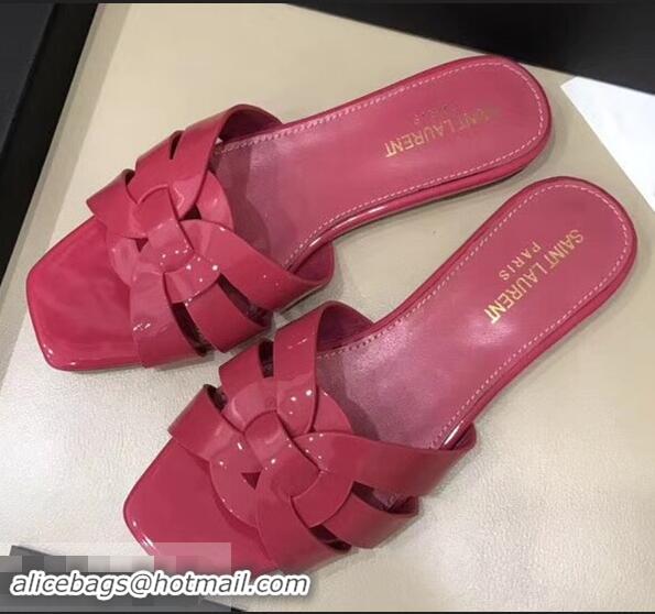 Chic Saint Laurent Slide Sandal In Patent Leather With Intertwining Straps Y83706 Hot Pink