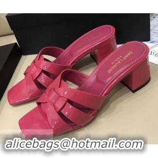 Imitation Saint Laurent Heel Slide Sandal In Patent Leather With Intertwining Straps Y83707 Hot Pink