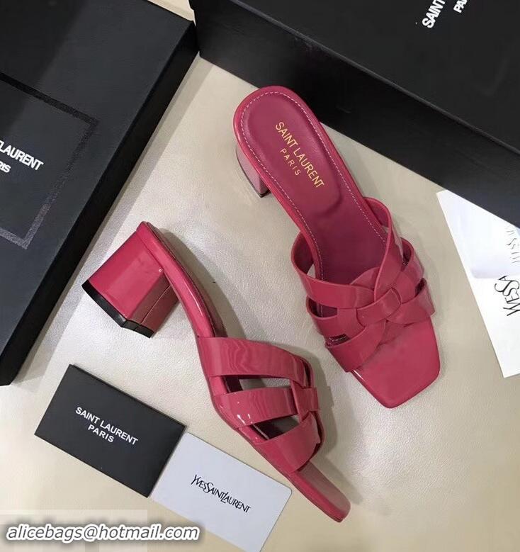 Imitation Saint Laurent Heel Slide Sandal In Patent Leather With Intertwining Straps Y83707 Hot Pink