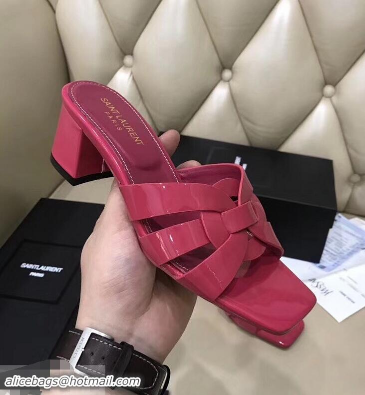 Imitation Saint Laurent Heel Slide Sandal In Patent Leather With Intertwining Straps Y83707 Hot Pink