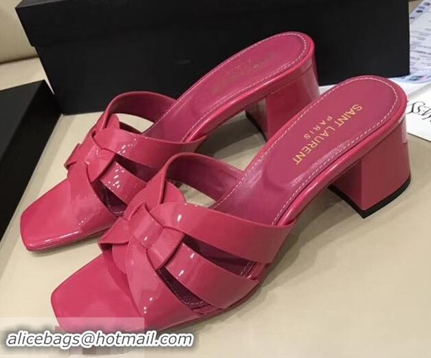 Imitation Saint Laurent Heel Slide Sandal In Patent Leather With Intertwining Straps Y83707 Hot Pink