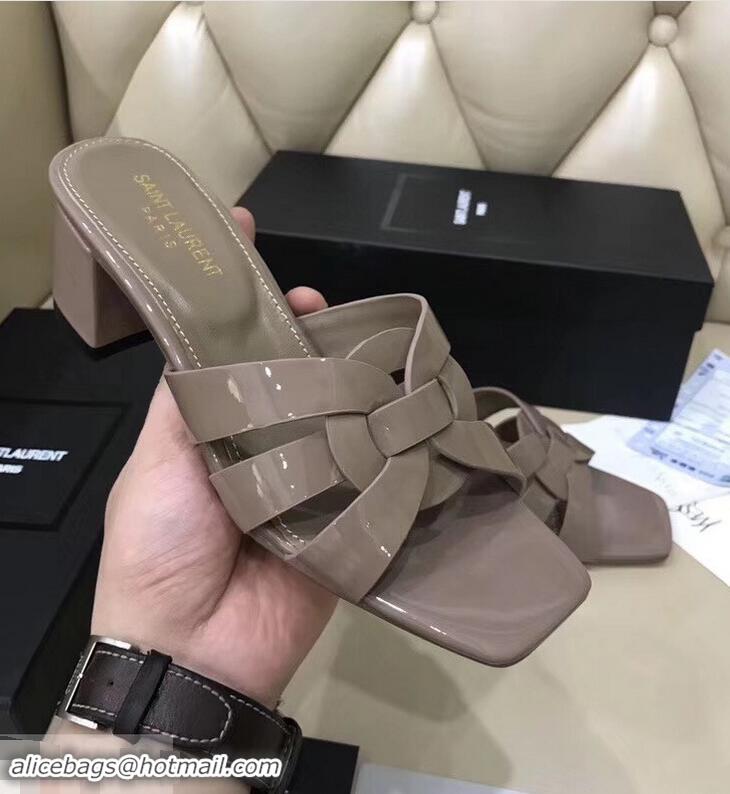 Trendy Design Saint Laurent Heel Slide Sandal In Patent Leather With Intertwining Straps Y83709 Khaki