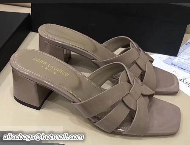 Trendy Design Saint Laurent Heel Slide Sandal In Patent Leather With Intertwining Straps Y83709 Khaki