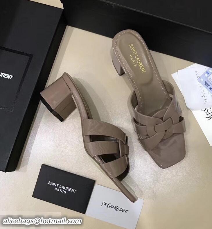 Trendy Design Saint Laurent Heel Slide Sandal In Patent Leather With Intertwining Straps Y83709 Khaki