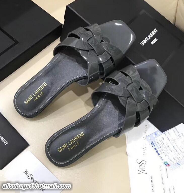 Good Product Saint Laurent Slide Sandal In Patent Leather With Intertwining Straps Y83711 Grey