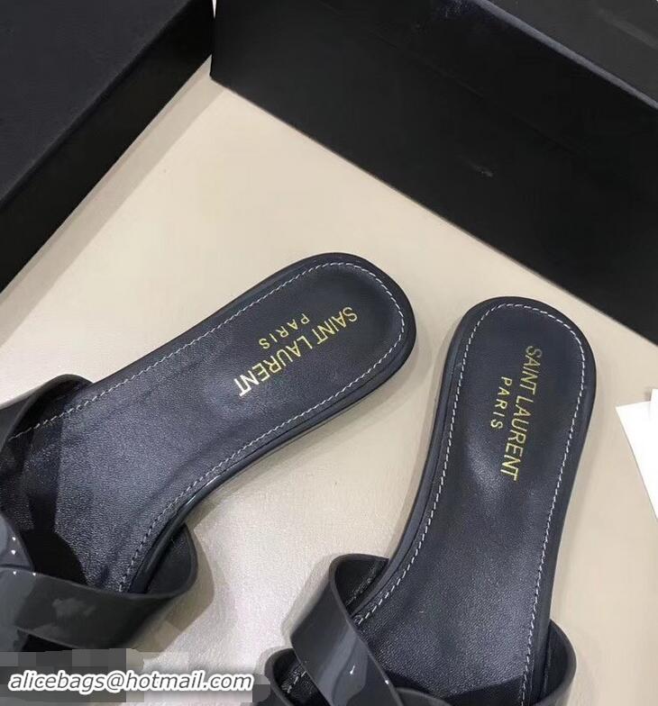 Good Product Saint Laurent Slide Sandal In Patent Leather With Intertwining Straps Y83711 Grey