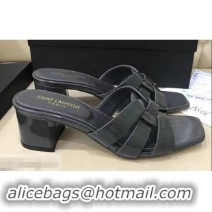 Useful Saint Laurent Heel Slide Sandal In Patent Leather With Intertwining Straps Y83712 Grey